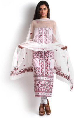 

Kasturi-B Swadeshi Karigari Cotton Embroidered Salwar Suit Dupatta Material(Un-stitched), White