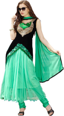 

V And V Shop Net Embroidered Semi-stitched Salwar Suit Dupatta Material, Black;green