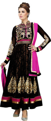 

Jiya Silk Self Design, Embroidered, Embellished Salwar Suit Dupatta Material(Un-stitched), Black;pink