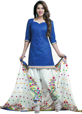 

Lizafab Cotton Printed Salwar Suit Dupatta Material(Un-stitched), Blue;white
