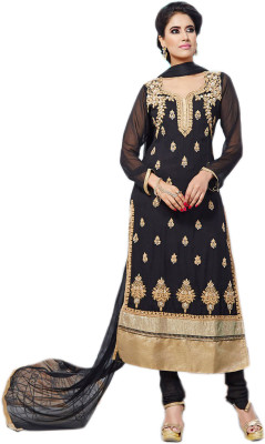 

Vandv Shop Georgette Embroidered Semi-stitched Salwar Suit Dupatta Material, Black;cream