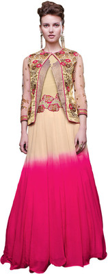 

Vbuyz Georgette Embroidered Semi-stitched Salwar Suit Dupatta Material, Cream and pink