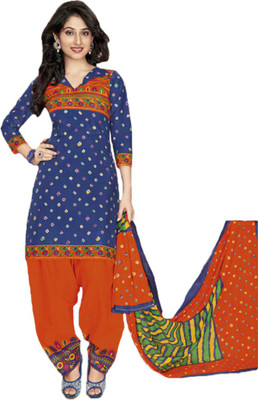 

Indian Wear Online Cotton Printed Semi-stitched Salwar Suit Dupatta Material, Blue