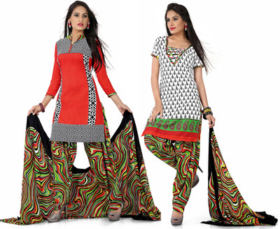 

Khushali Crepe Self Design, Printed Salwar Suit Dupatta Material(Un-stitched), Multicolor;red;white