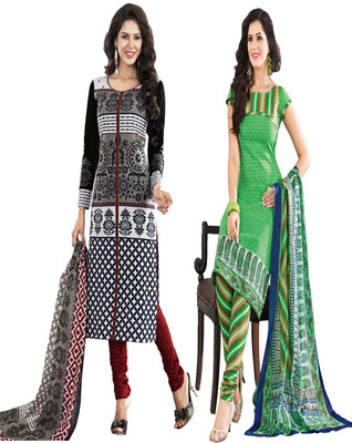 

Javuli Cotton Printed Salwar Suit Dupatta Material(Un-stitched), Black;green