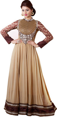 

Vbuyz Georgette Embroidered Semi-stitched Salwar Suit Material, Cream