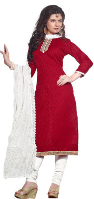 

Khushali Jacquard Self Design, Embroidered Salwar Suit Dupatta Material(Un-stitched), Red;white