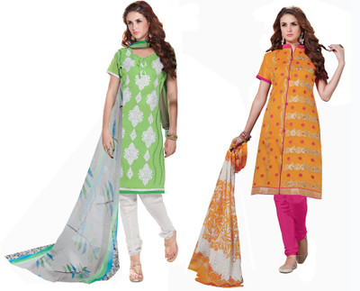

Khushali Chanderi Self Design, Embroidered Salwar Suit Dupatta Material(Un-stitched), Green;yellow