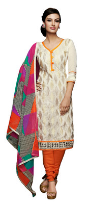 

Jiya Chanderi Self Design, Embroidered Salwar Suit Dupatta Material(Un-stitched), Multicolor;orange;white
