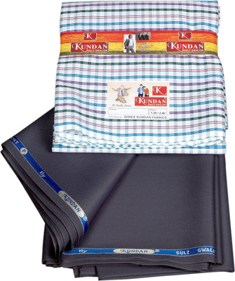 

Kundan Cotton Polyester Blend Solid, Checkered Shirt & Trouser Fabric(Un-stitched), Blue