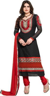 

Trendz Apparels Georgette Embroidered Dress/Top Material(Un-stitched), Black