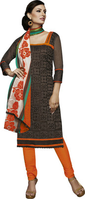 

Jiya Chanderi Embroidered Salwar Suit Dupatta Material(Un-stitched), Brown;multicolor;orange