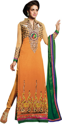 

Sanchey Georgette Embroidered Semi-stitched Salwar Suit Dupatta Material, Orange