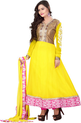 

Parishi Fashion Satin Embroidered Semi-stitched Salwar Suit Dupatta Material, Yellow