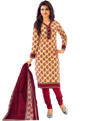 

Sharvi Cotton Printed Salwar Suit Dupatta Material(Un-stitched), Brown;gold