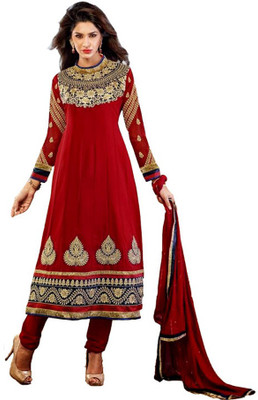 

Parishi Fashion Georgette Embroidered Dress/Top Material(Un-stitched), Red