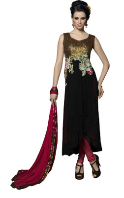 

Jiya Georgette Self Design, Embroidered, Embellished Salwar Suit Dupatta Material(Un-stitched), Beige;black