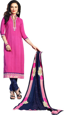 

Ewows Cotton Embroidered, Embellished Salwar Suit Dupatta Material(Un-stitched), Pink