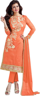 

Khushali Chanderi Self Design, Embroidered Salwar Suit Dupatta Material(Un-stitched), Orange