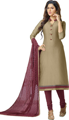

Parishi Fashion Chanderi Solid, Embroidered Salwar Suit Dupatta Material(Un-stitched), Brown