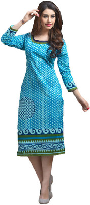 

V And V Shop Cotton Printed Kurti Fabric(Un-stitched), Sky blue