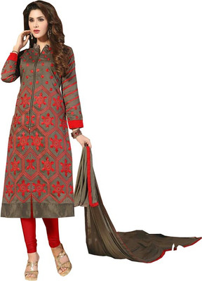 

Sidhi Craft Chanderi Embroidered Salwar Suit Dupatta Material(Un-stitched), Red grey