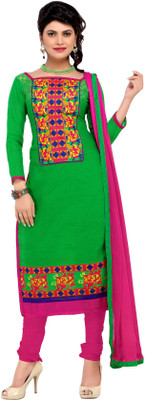 

Jiya Chanderi Self Design, Embroidered Salwar Suit Dupatta Material(Un-stitched), Parrot green;pink
