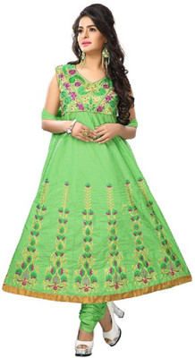 

Accurate Collection Cotton Embroidered Semi-stitched Salwar Suit Material, Green