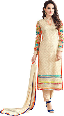 

Parishi Fashion Georgette Embroidered Salwar Suit Dupatta Material(Un-stitched), Beige