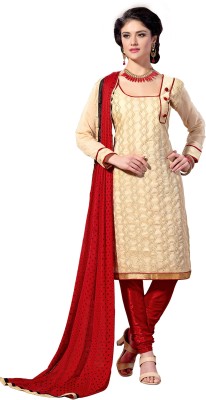 

Jiya Chanderi Self Design, Embroidered Salwar Suit Dupatta Material(Un-stitched), Beige;red