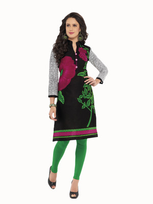 

Hrinkar Cotton Printed Kurti Fabric(Un-stitched), Black