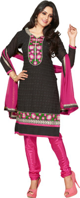 

Jiya Chanderi Self Design Dress/Top Material(Un-stitched), Black;dark pink