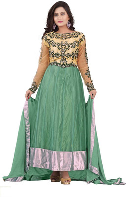 Indian Wear Online Georgette Embroidered Semi-stitched Salwar Suit Dupatta Material, Green