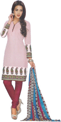 

Indian Wear Online Cotton Printed Semi-stitched Salwar Suit Dupatta Material, Red