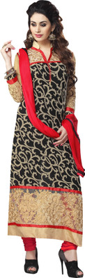 

Trendz Apparels Georgette Embroidered Dress/Top Material(Un-stitched), Black