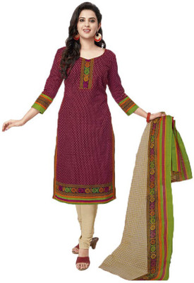 

Party Wear Dresses Cotton Printed Salwar Suit Dupatta Material(Un-stitched), Brown