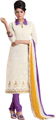 

Jiya Chanderi Self Design, Embroidered Salwar Suit Dupatta Material(Un-stitched), Puple;white