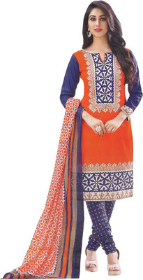 

Indian Wear Online Cotton Printed Salwar Suit Dupatta Material(Un-stitched), Orange