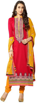 

Parishi Fashion Cotton Embroidered Salwar Suit Material(Un-stitched), Pink