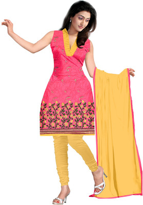 

Jiya Cotton Self Design, Embroidered, Embellished Salwar Suit Dupatta Material(Un-stitched), Pink;yellow