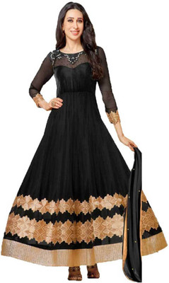 

Javuli Georgette Embroidered Salwar Suit Material(Un-stitched), Black