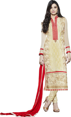 

Khushali Georgette Self Design, Embellished, Embroidered Salwar Suit Dupatta Material(Un-stitched), Beige;red