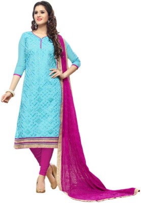 

Viha Chanderi Embroidered Salwar Suit Dupatta Material(Un-stitched), Light blue