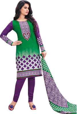 

Party Wear Dresses Cotton Printed Salwar Suit Dupatta Material(Un-stitched), Green