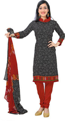 

Khushali Crepe Printed Salwar Suit Dupatta Material(Un-stitched), Black;grey
