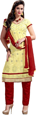 Jiya Chanderi Self Design, Embroidered Salwar Suit Dupatta Material(Un-stitched), Red;yellow