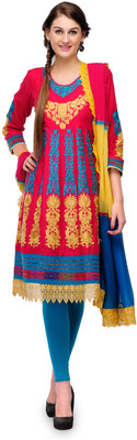 Cenizas Cotton Self Design Semi-stitched Salwar Suit Dupatta Material, Pink