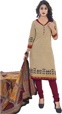 

Party Wear Dresses Cotton Printed Salwar Suit Dupatta Material(Un-stitched), Beige