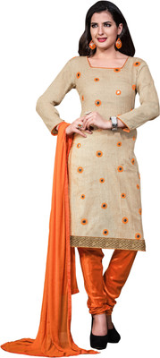 

Khushali Jute Self Design, Embellished Salwar Suit Dupatta Material(Un-stitched), Beige;orange