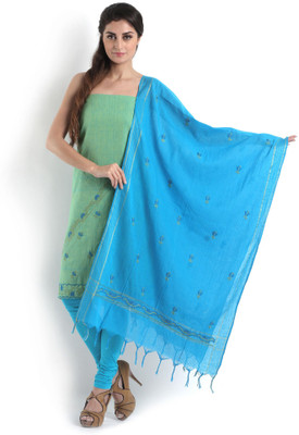 

Kasturi-B Swadeshi Karigari Cotton Embroidered Salwar Suit Dupatta Material(Un-stitched), Blue;green